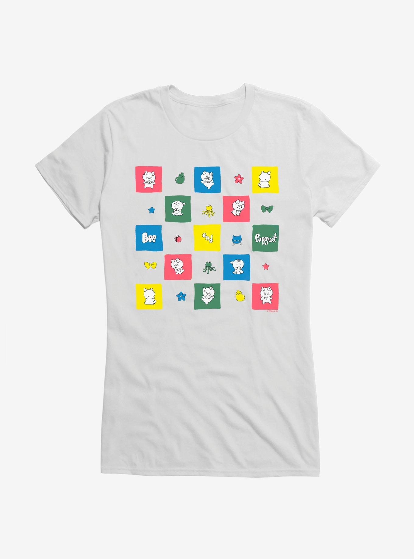Bee And Puppycat Checkerboard Icons Girls T-Shirt, WHITE, hi-res