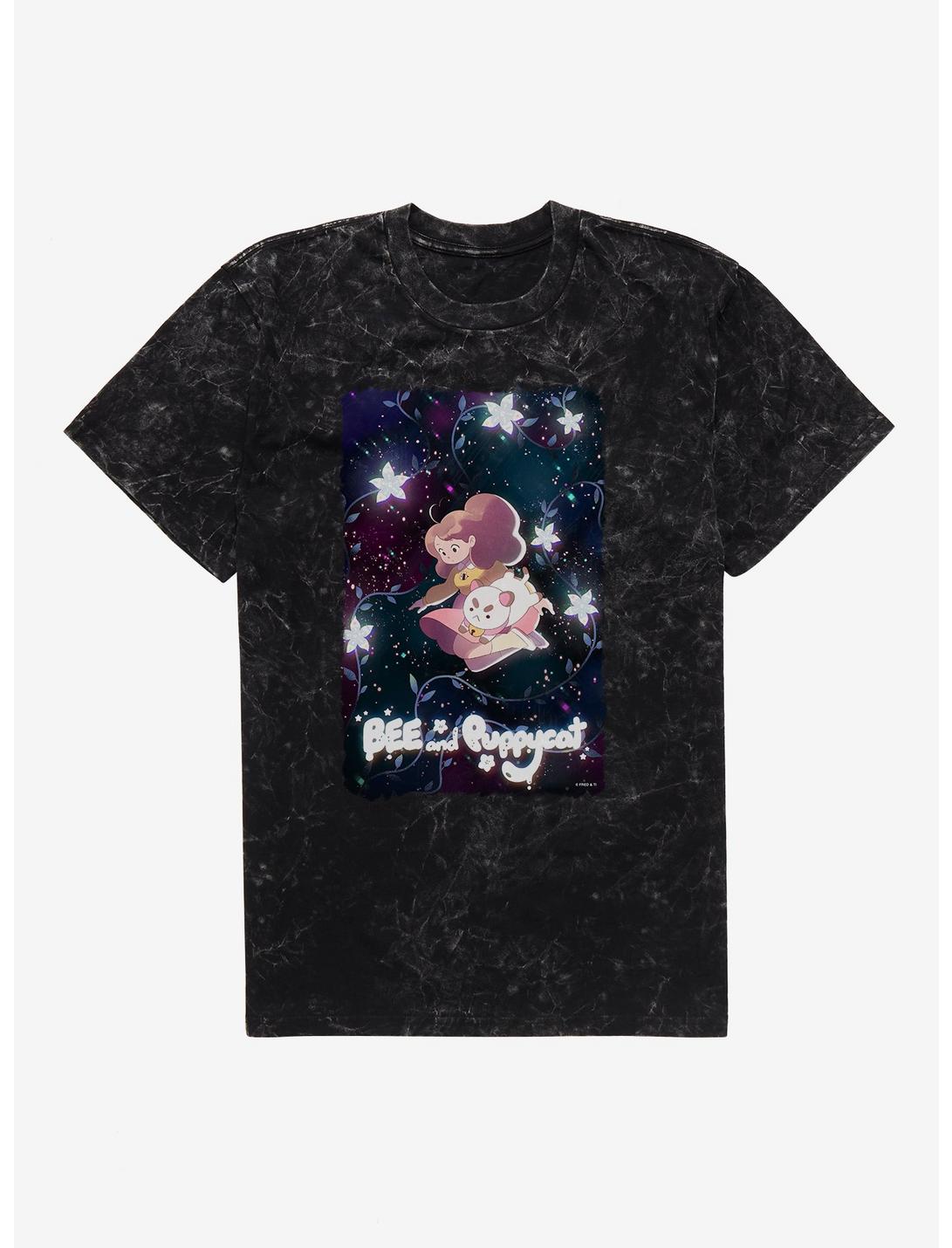Bee And Puppycat Space Flowers Poster Mineral Wash T-Shirt, BLACK MINERAL WASH, hi-res