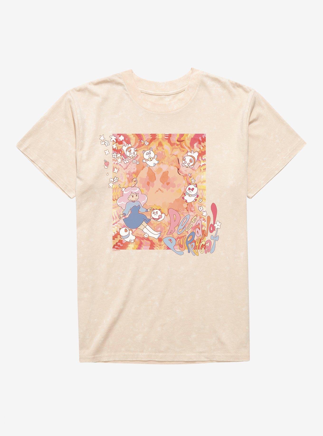 THRDLESS Bee And Puppycat Watercolor Art Flowers Mineral Wash T-Shirt
