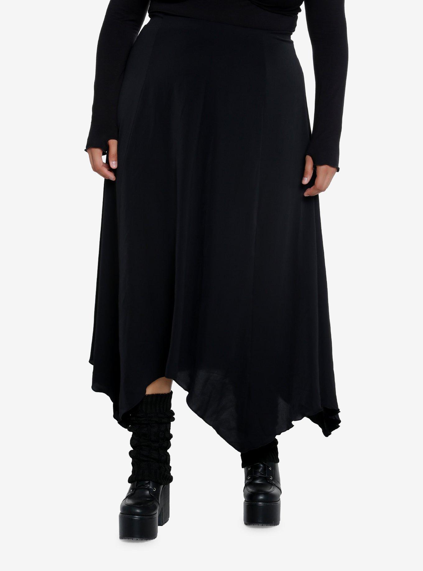 Cosmic Aura Black Hanky Hem Maxi Skirt Plus Size, , hi-res