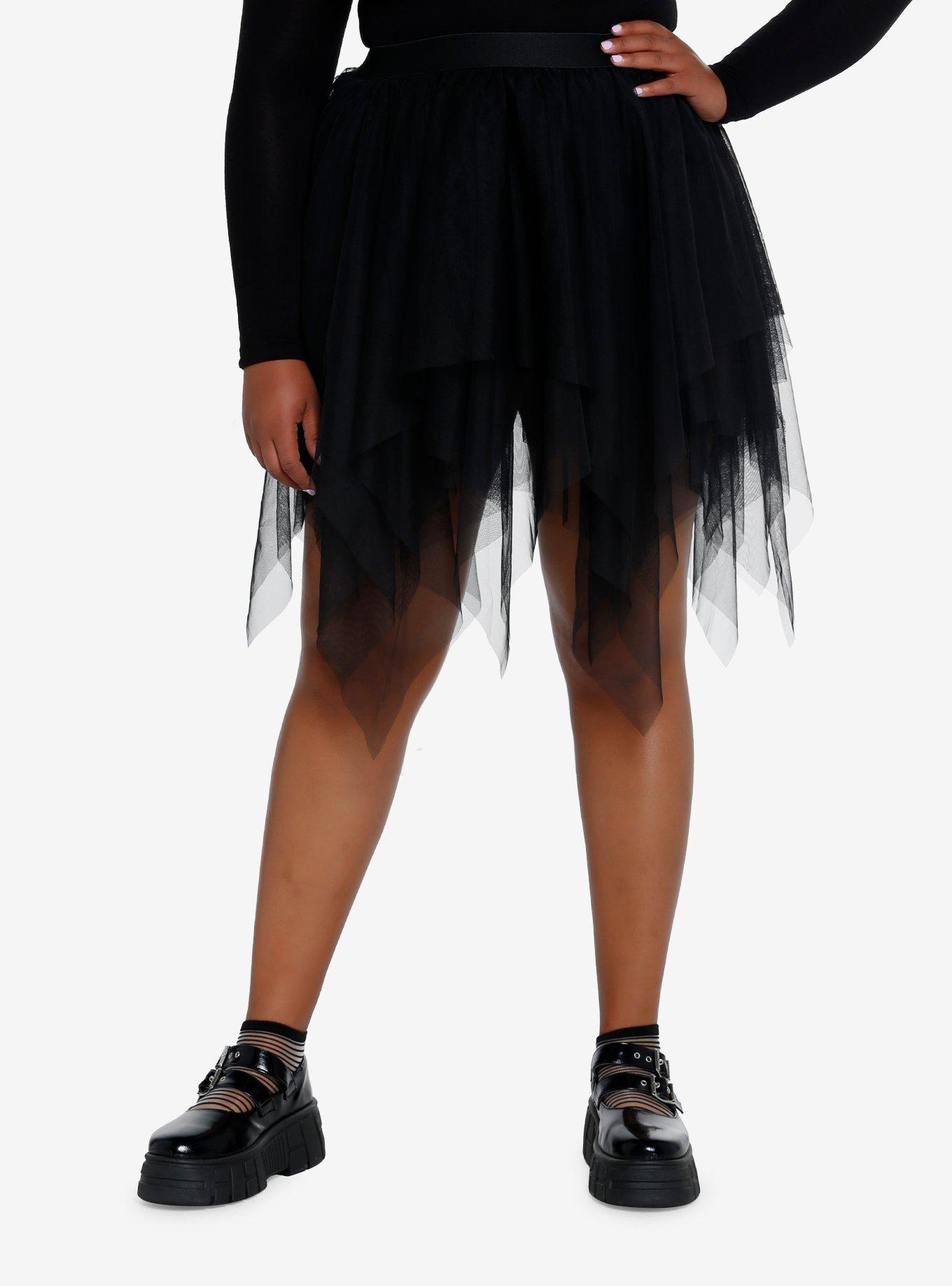 Cosmic Aura Black Hanky Hem Tutu Skirt Plus Size, , hi-res