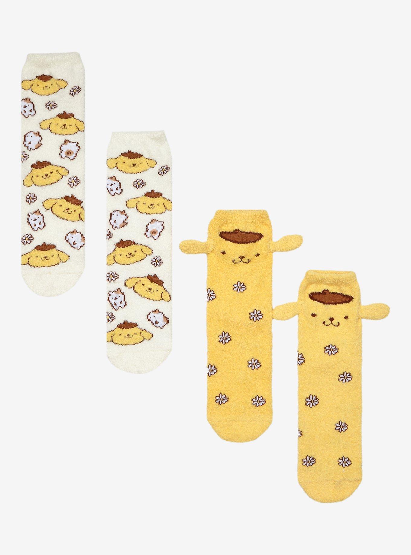 Pompompurin Flower Fuzzy Crew Socks 2 Pair, , hi-res