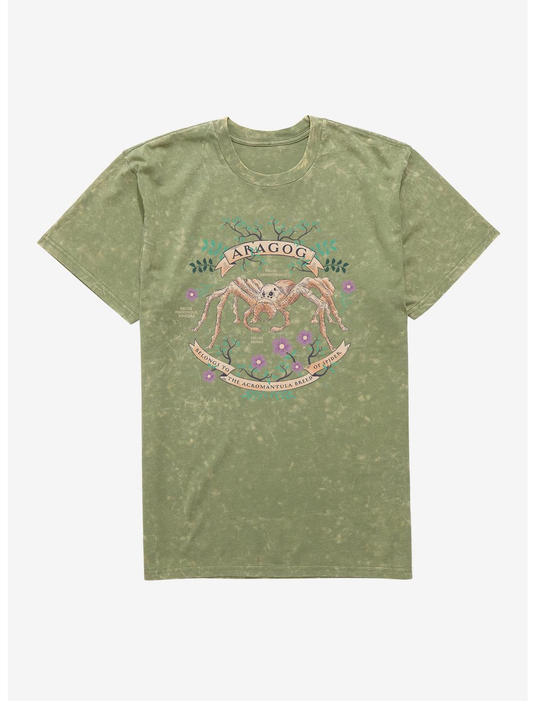 Harry Potter Aragog Spider Flowers Mineral Wash T-Shirt, MILITARY GREEN MINERAL WASH, hi-res