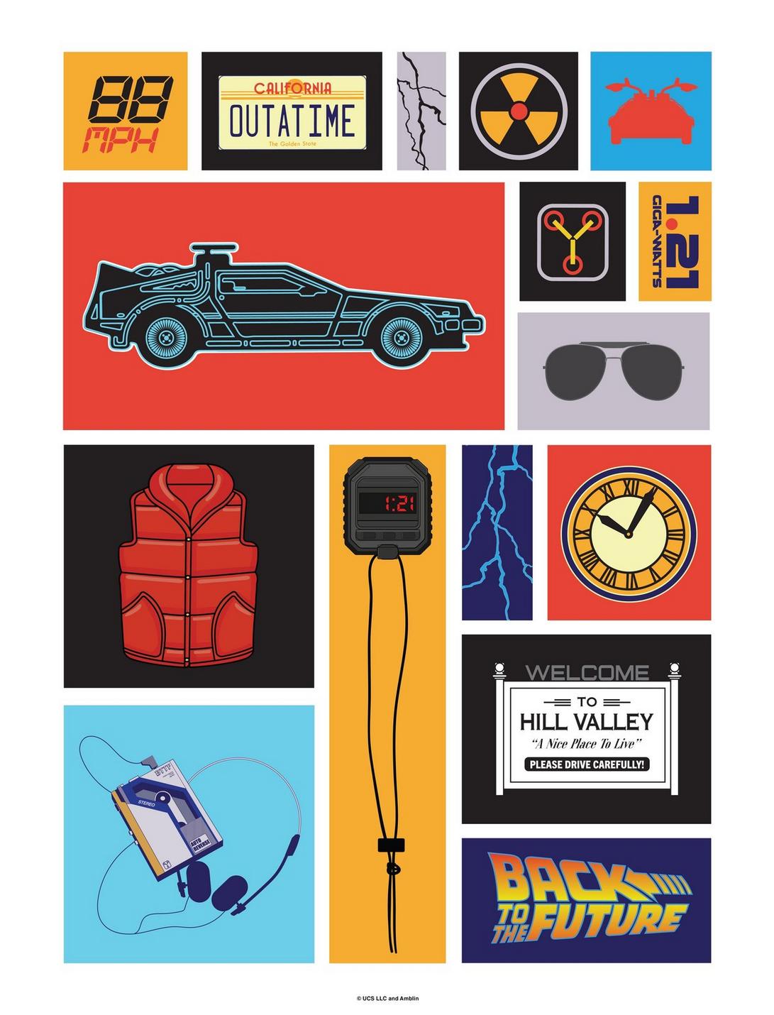 Back To The Future Icons Poster, WHITE, hi-res