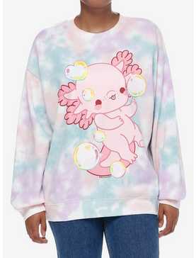 Chibi Axolotl & Rainbow Bubbles Tie-Dye Girls Sweatshirt By Bright Bat Design, , hi-res