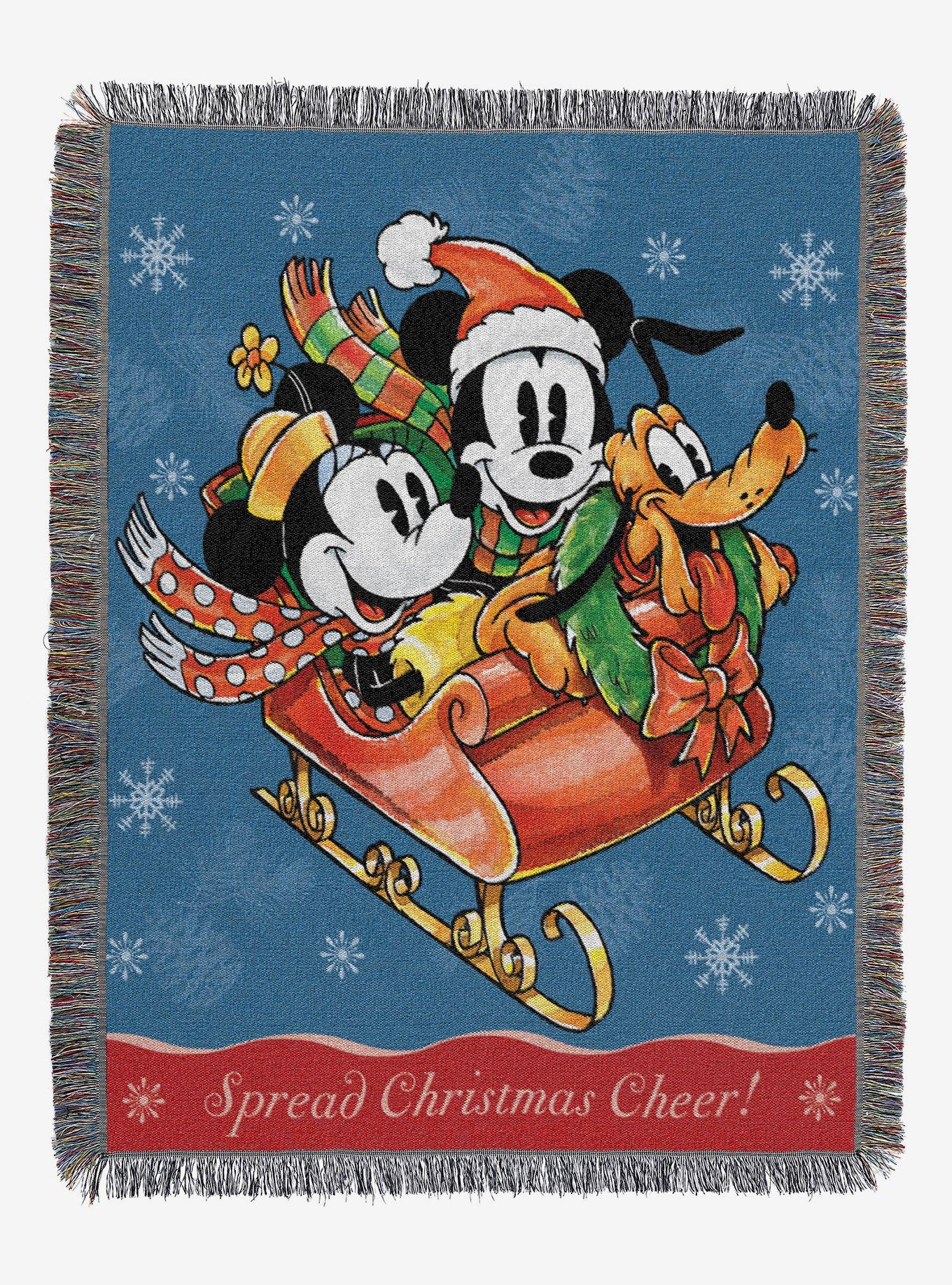 Disney Mickey Mouse Sleigh Ride Woven Tapestry Throw Blanket