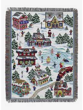 Snowy Village Holiday Woven Tapestry Throw Blanket, , hi-res