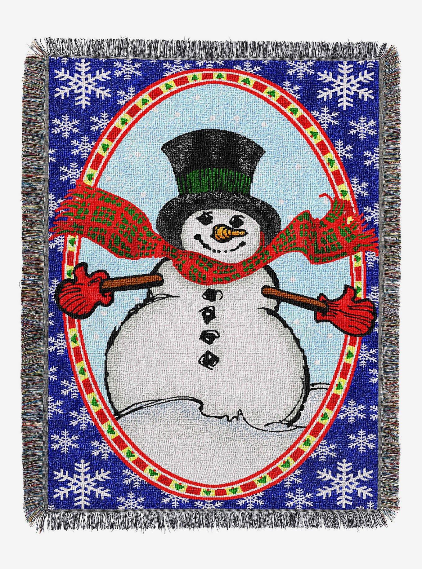 Bright Happy Snowman Holiday Woven Tapestry Throw Blanket, , hi-res