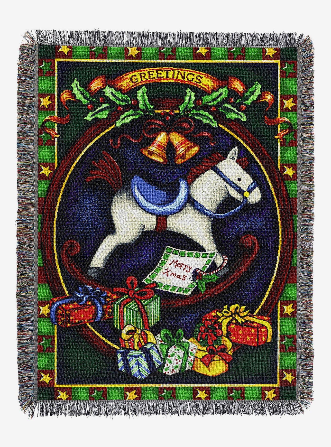 Holiday Hobby Horse Woven Tapestry Throw Blanket, , hi-res