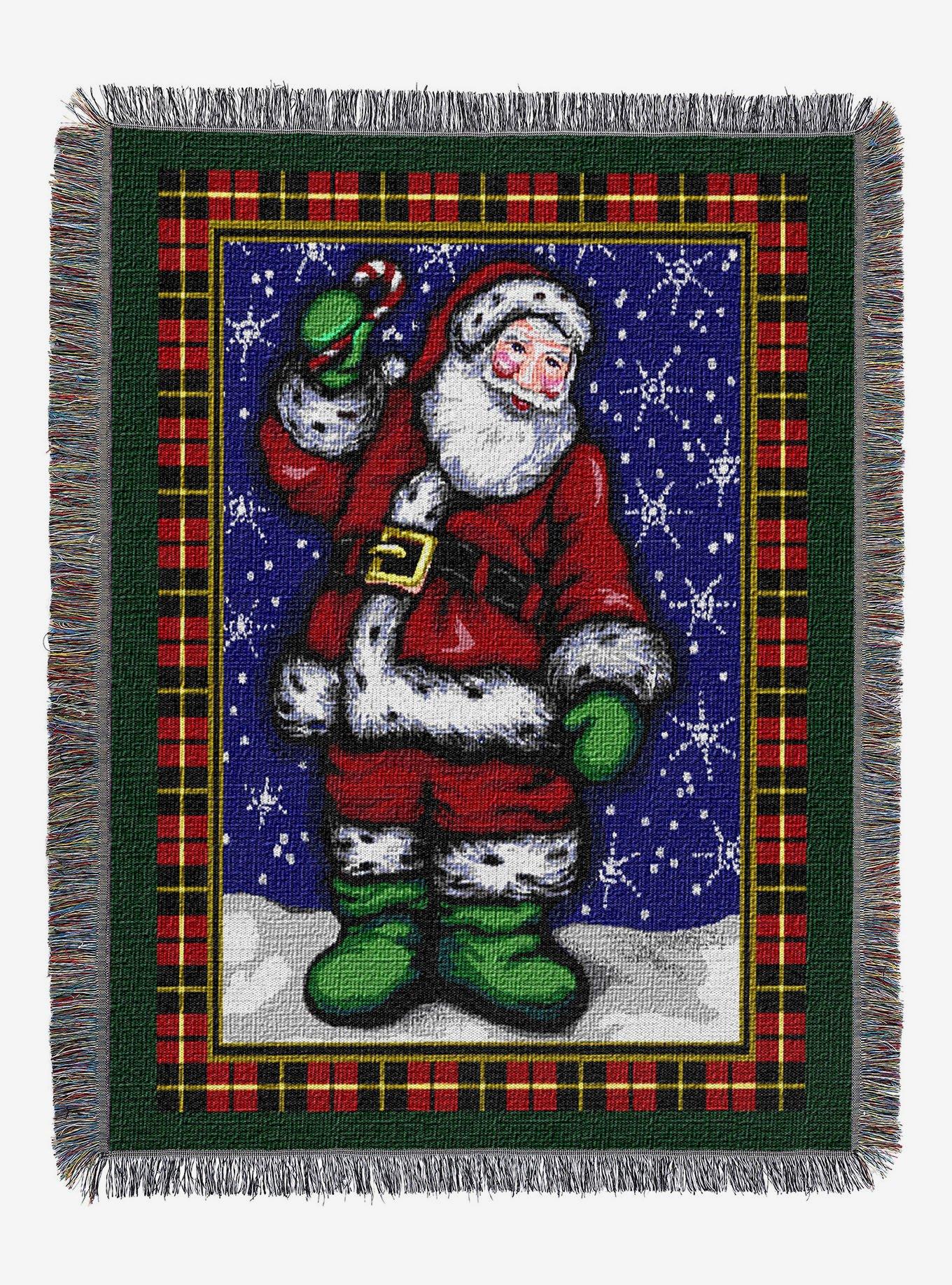 Plaid Santa Holiday Woven Tapestry Throw Blanket, , hi-res