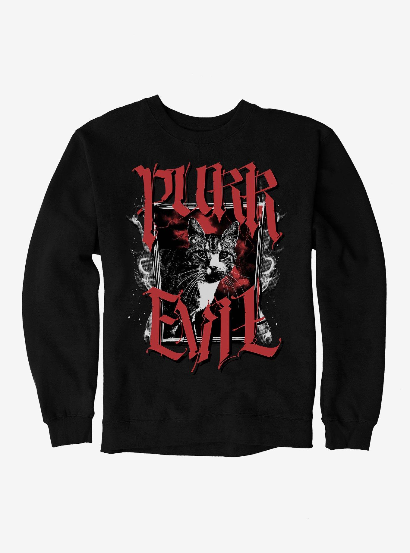 Cat Purr Evil Goth Frame Sweatshirt, BLACK, hi-res