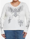 Social Collision Angel Wings Cross Girls Long-Sleeve T-Shirt Plus Size, IVORY, hi-res