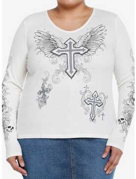 Social Collision Angel Wings Cross Girls Long-Sleeve T-Shirt Plus Size, , hi-res