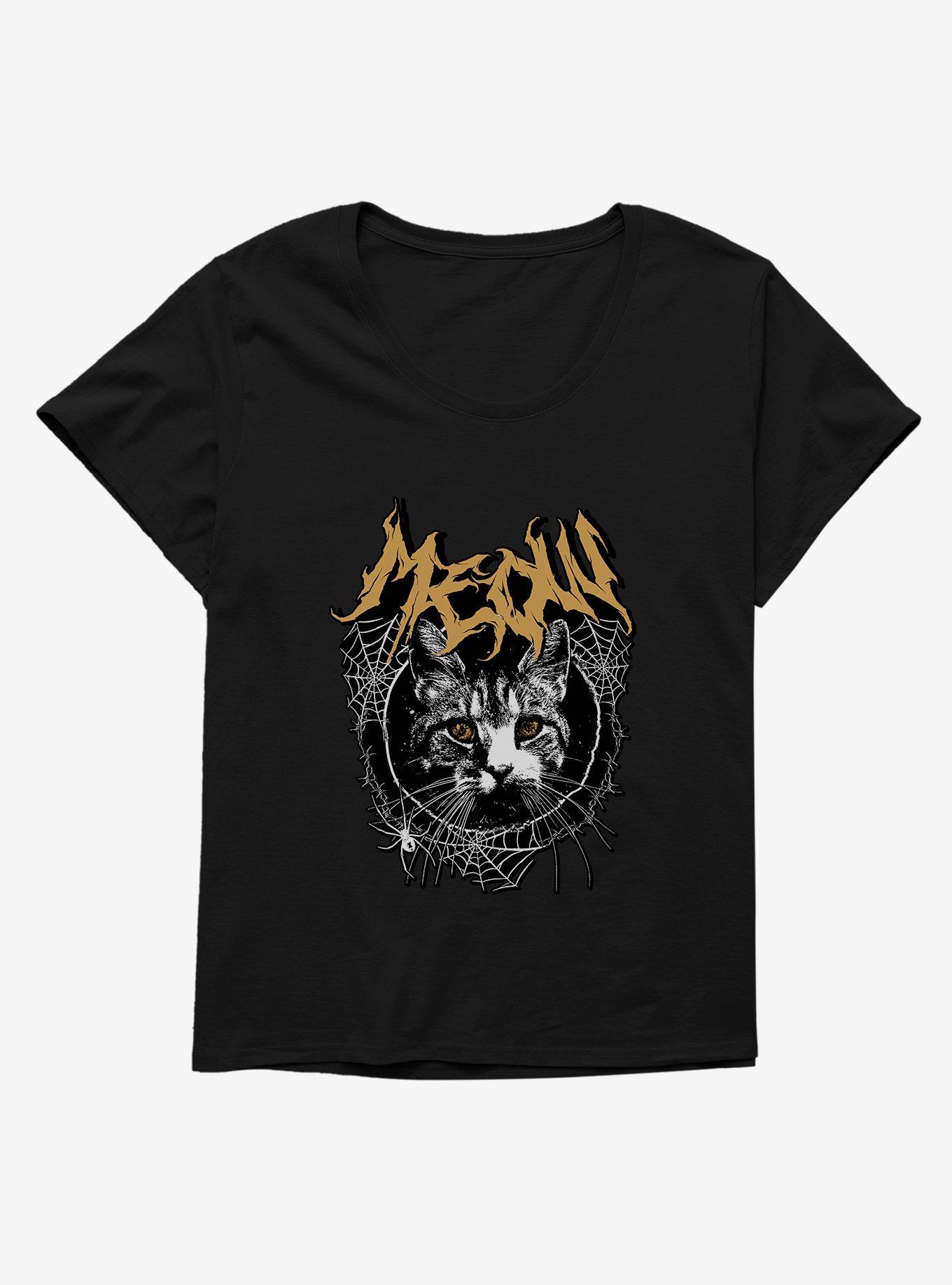 Cat Meow Spiderweb Metal Girls T-Shirt Plus Size, BLACK, hi-res