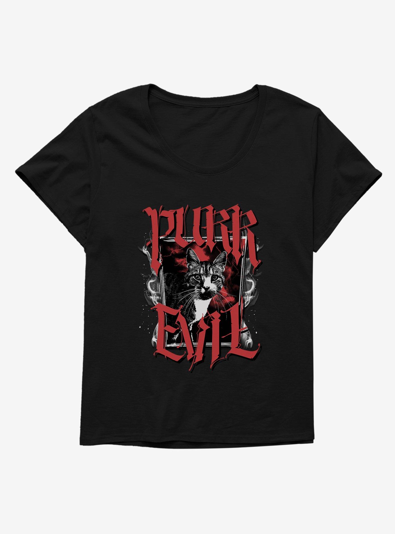 Cat Purr Evil Goth Frame Girls T-Shirt Plus Size, BLACK, hi-res