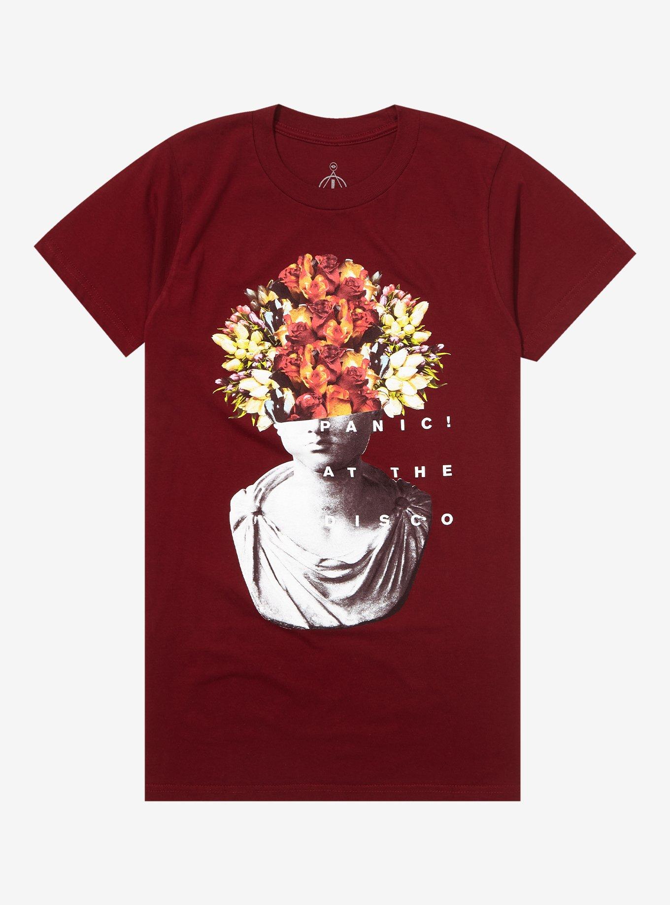 Panic! At The Disco Flower Head Boyfriend Fit Girls T-Shirt, BURGUNDY, hi-res