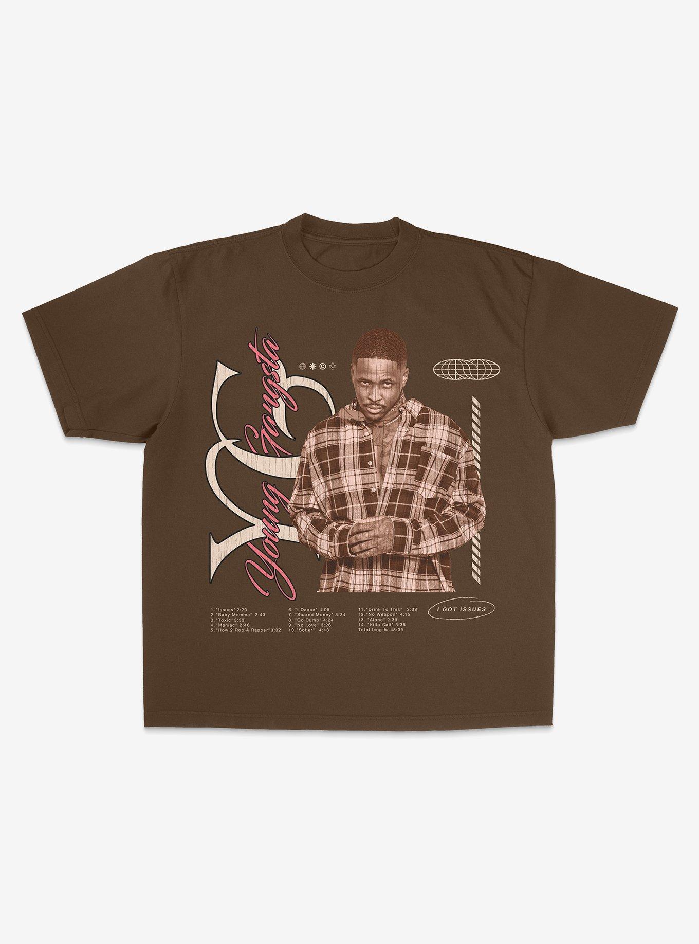 YG I Got Issues Track List Boyfriend Fit Girls T-Shirt, BROWN, hi-res