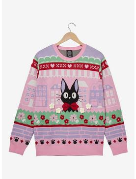 Studio Ghibli Kiki's Delivery Service Jiji Floral Portrait Holiday Sweater - BoxLunch Exclusive, , hi-res