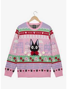 Studio Ghibli Kiki's Delivery Service Jiji Floral Portrait Holiday Sweater - BoxLunch Exclusive, , hi-res