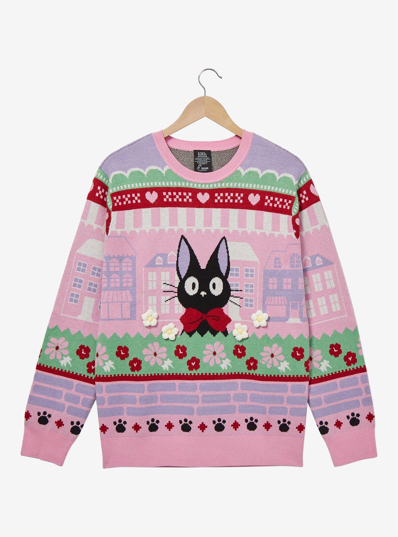 Studio Ghibli Kiki s Delivery Service Jiji Floral Portrait Holiday Sweater BoxLunch Exclusive