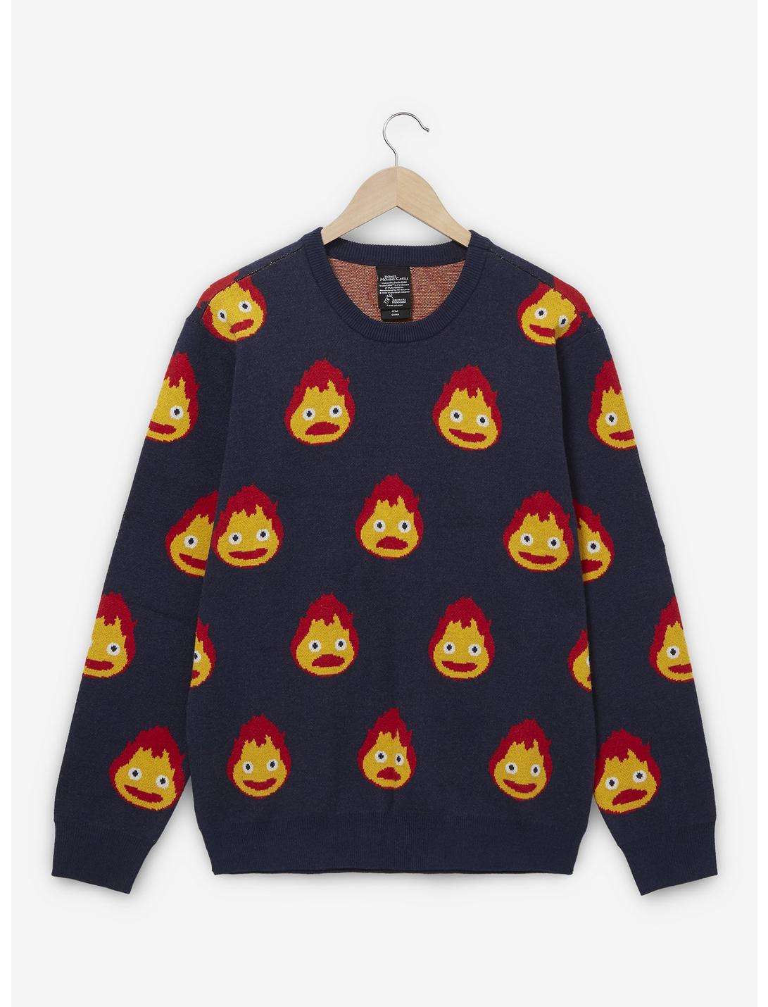 Studio Ghibli Howl's Moving Castle Calcifer Expressions Allover Print Sweater - BoxLunch Exclusive, NAVY, hi-res