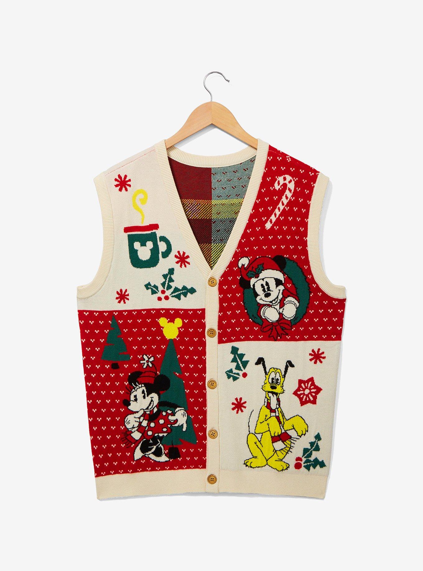 Disney Mickey Mouse & Friends Holiday Icons Button-Up Sweater Vest - BoxLunch Exclusive
