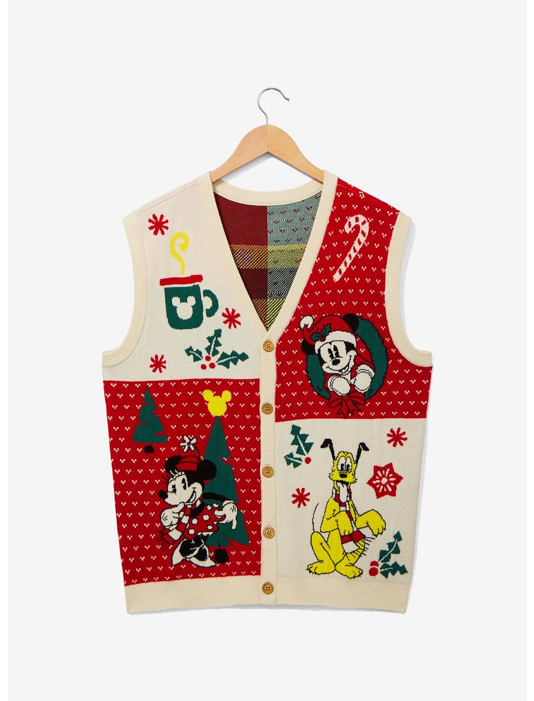 Disney Mickey Mouse & Friends Holiday Icons Button-Up Sweater Vest - BoxLunch Exclusive, MULTI, hi-res