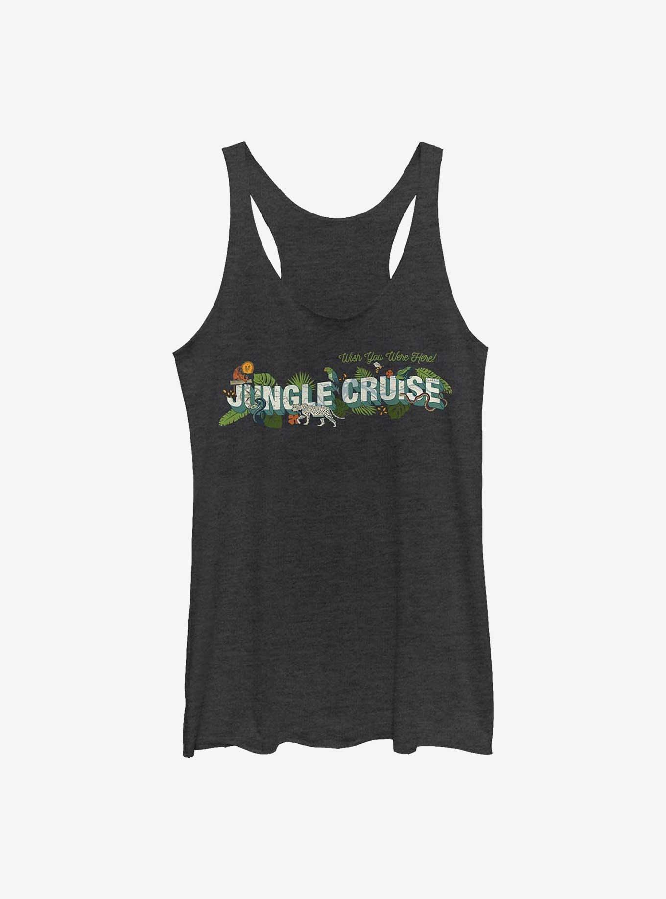 Disney Jungle Cruise Wish You Were Here Postcard Womens Tank Top, BLK HTR, hi-res