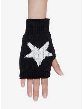 Black & White Star Knit Fingerless Gloves, , hi-res
