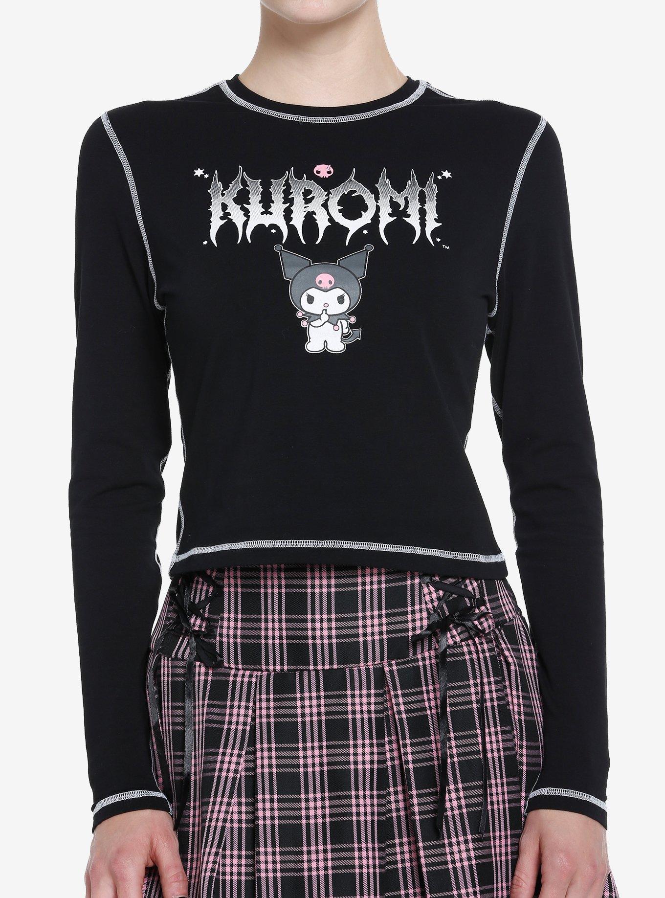 Kuromi Metal Logo Crop Girls Long-Sleeve T-Shirt, MULTI, hi-res