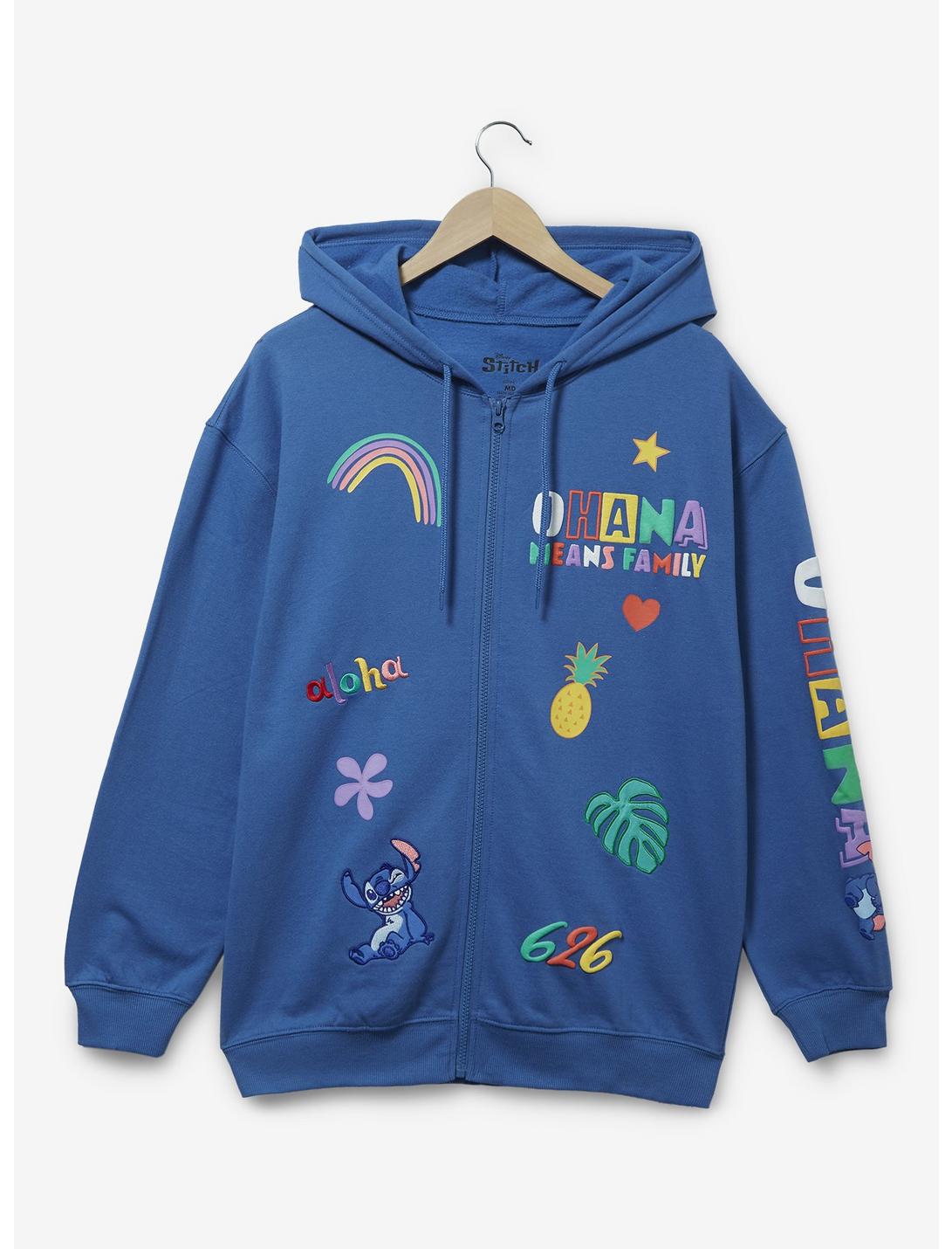 Disney Lilo & Stitch Allover Print Icons Zippered Hoodie - BoxLunch Exclusive, BLUE, hi-res