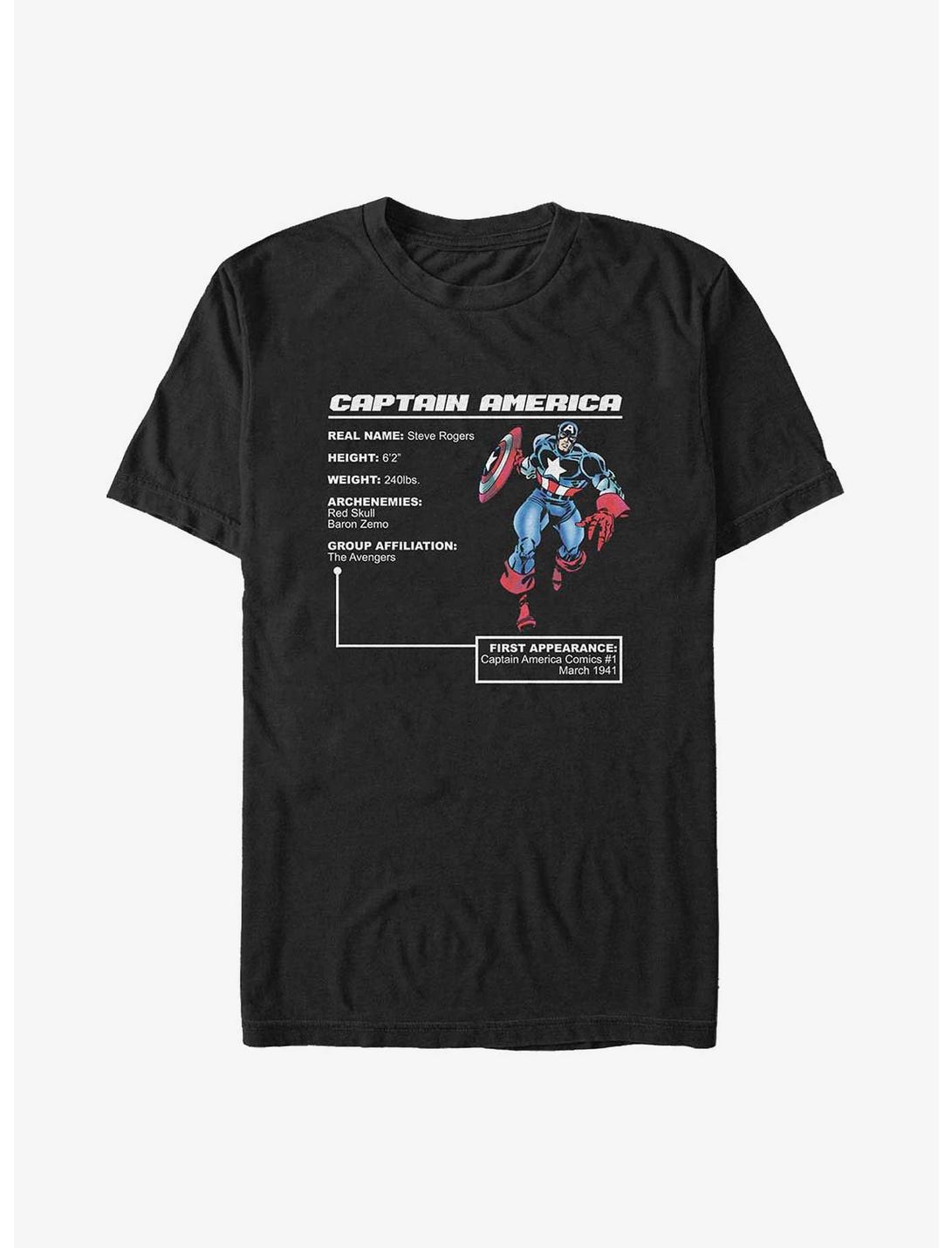 Marvel Captain America Hero Stats T-Shirt, BLACK, hi-res