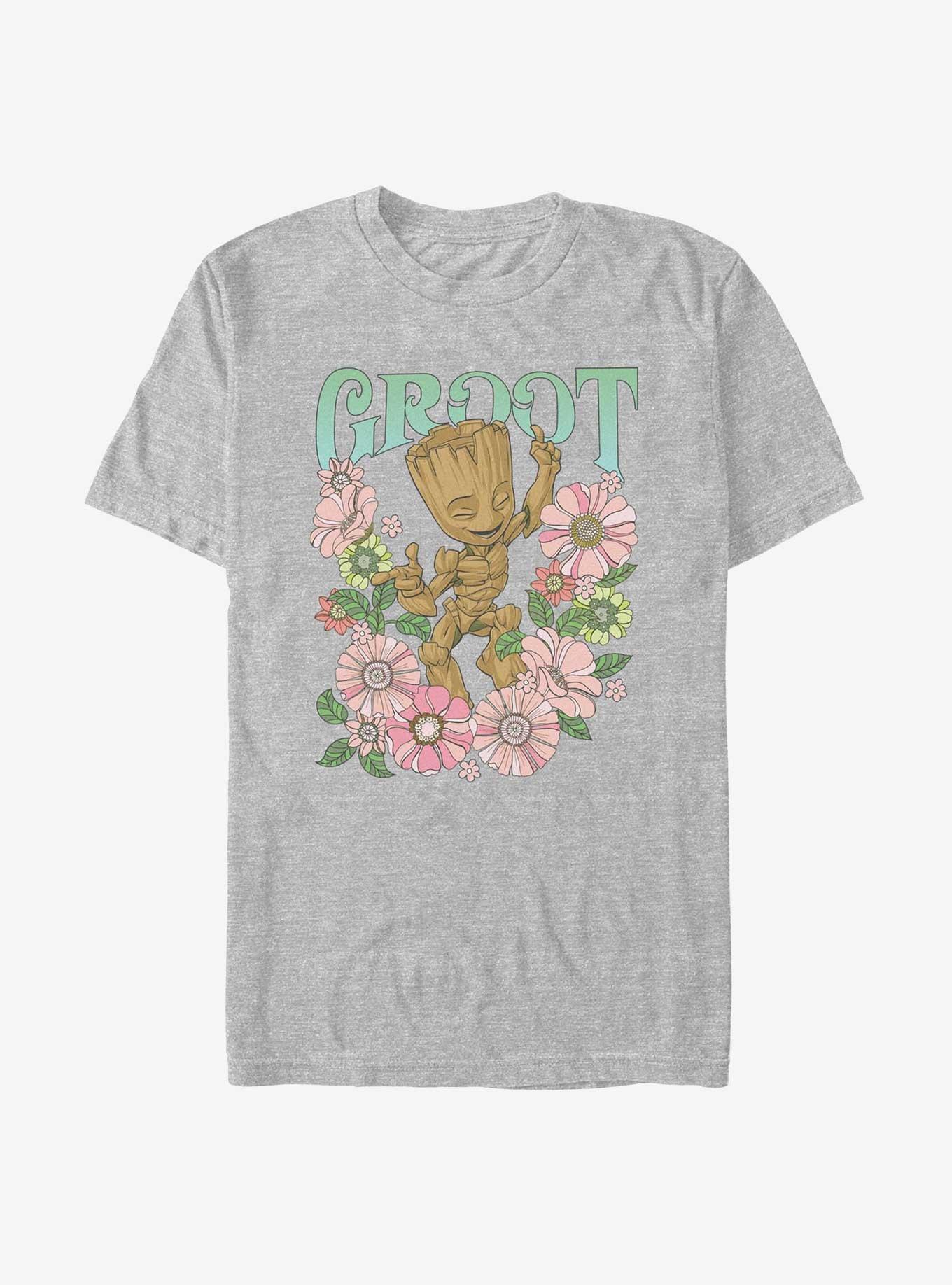 Marvel Guardians of the Galaxy Groot Flower Dance T Shirt GREY