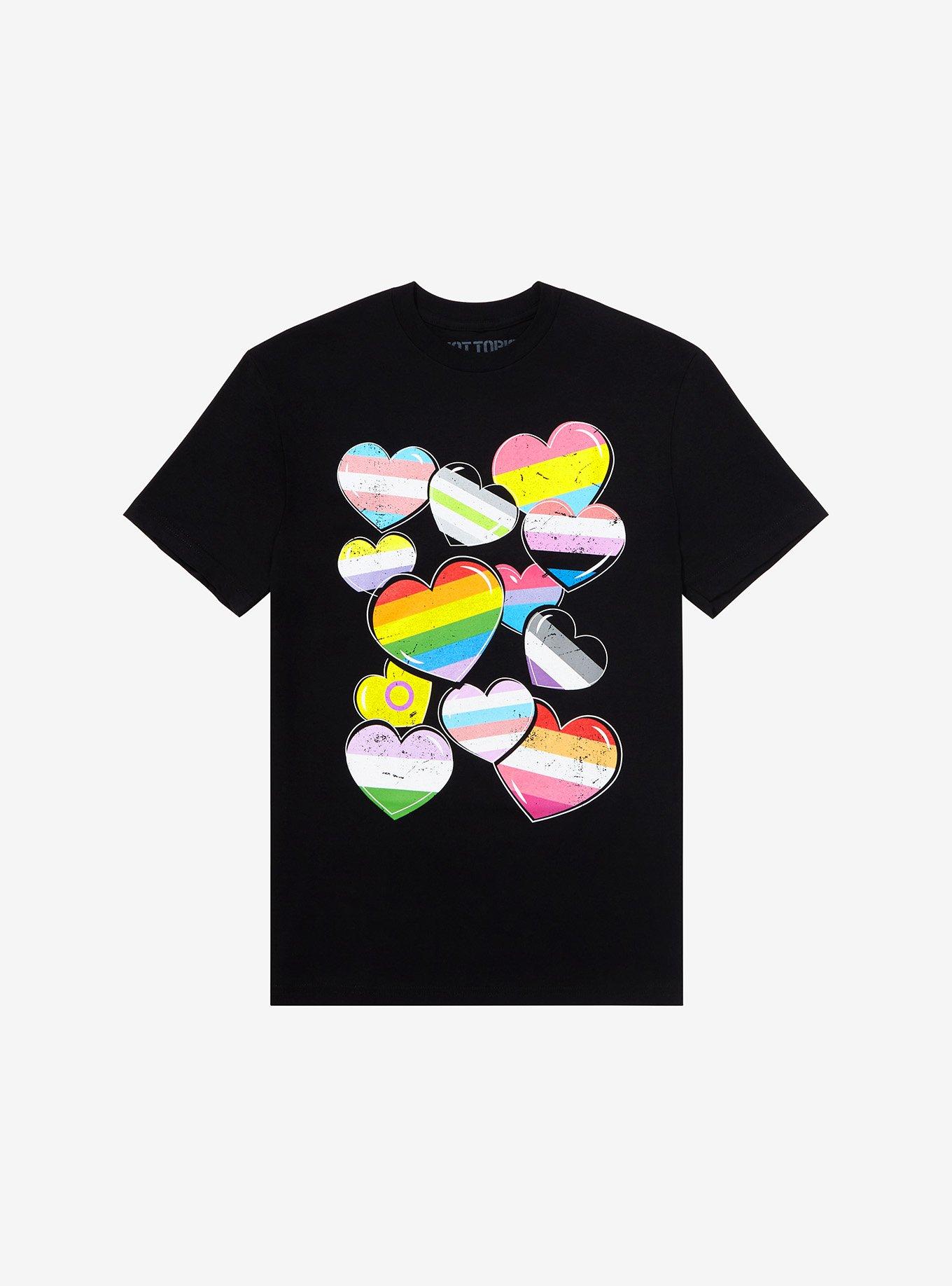 Pride Flag Hearts T-Shirt, BLACK, hi-res
