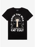 Drink The Milk Cat Cult T-Shirt By Kawaii Krypt, BLACK, hi-res