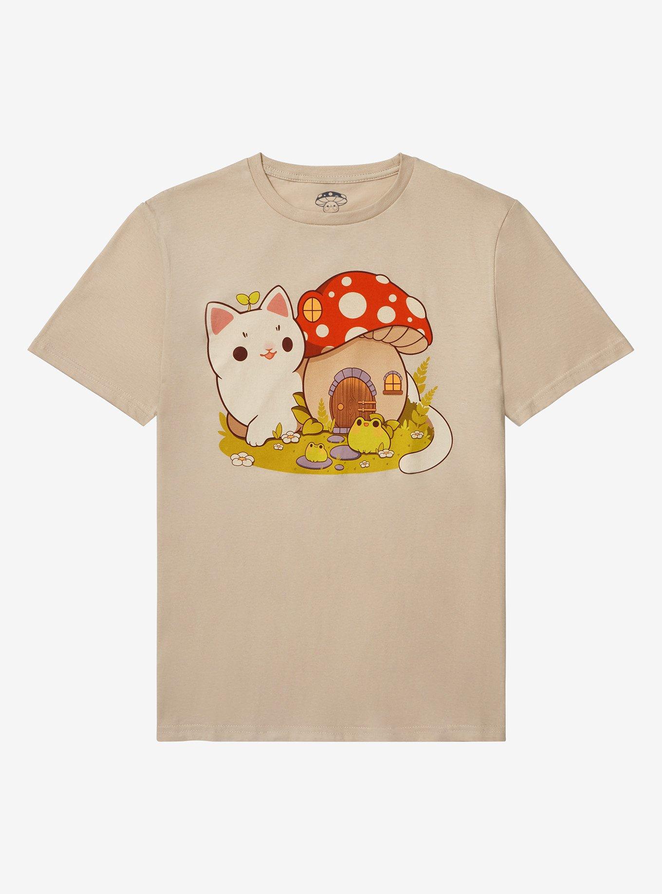 Cat Mushroom House T-Shirt By Rihnlin, SAND, hi-res