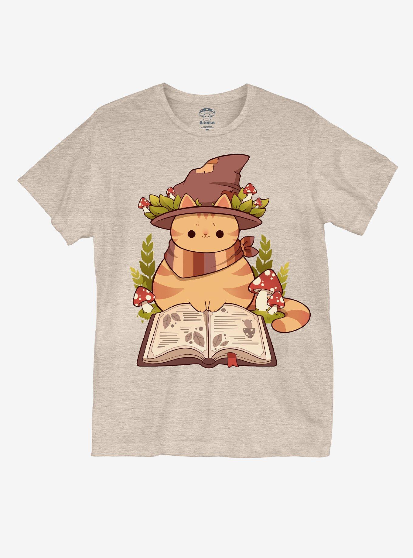 Mushroom Wizard Cat T-Shirt By Rhinlin, SAND, hi-res