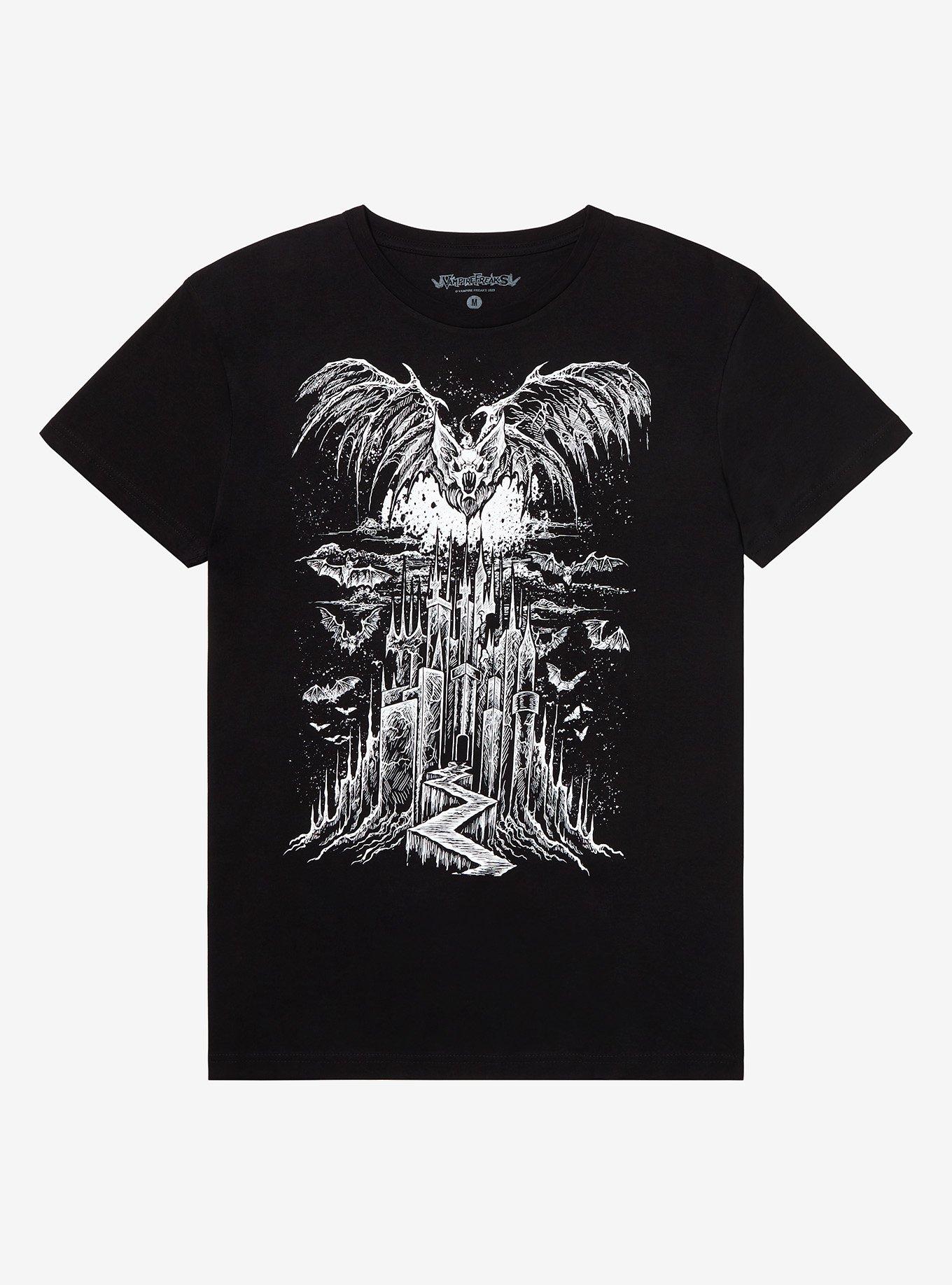 Vampire Freaks Bat Castle T-Shirt, BLACK, hi-res