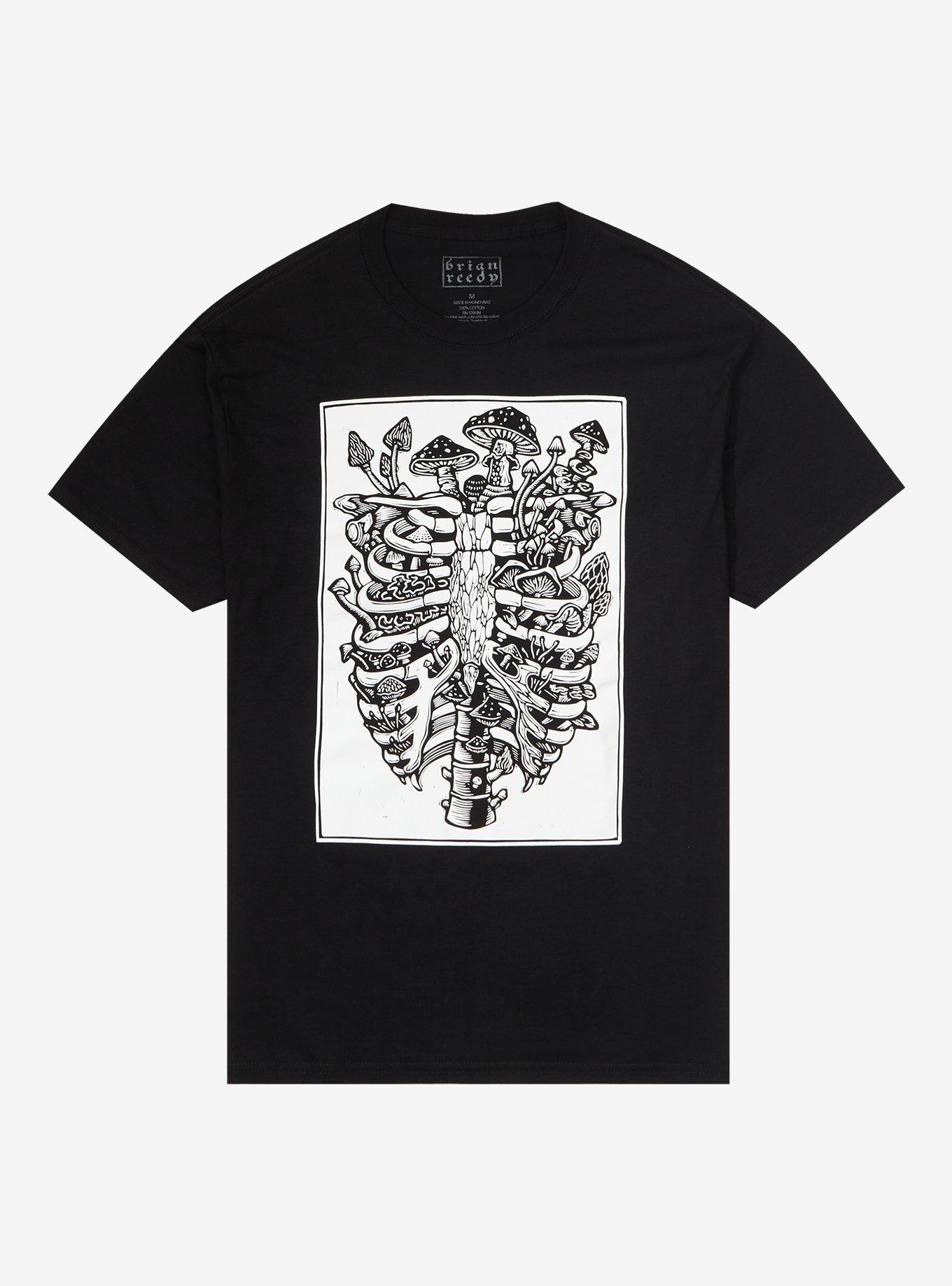 Mushroom Rib Cage T-Shirt By Brian Reedy, BLACK, hi-res