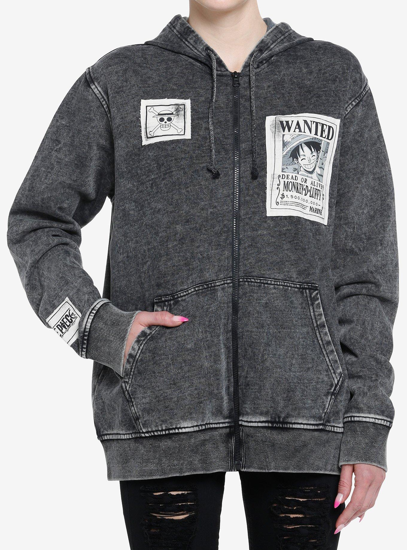 One Piece Straw Hat Patches Grey Wash Girls Hoodie Hot Topic