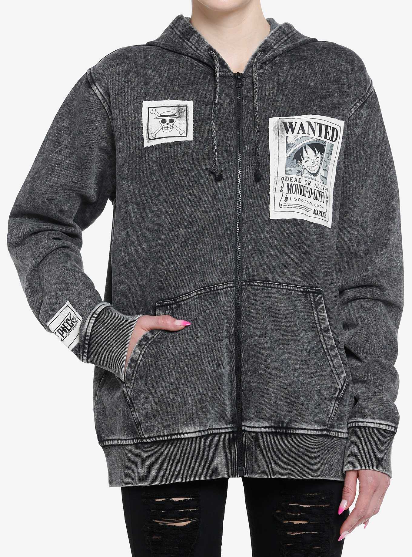 One Piece Straw Hat Patches Grey Wash Girls Hoodie, , hi-res