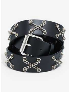 Black & Silver Crisscross Chain Belt, , hi-res