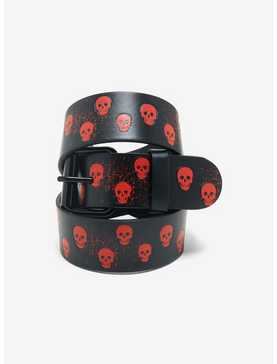 Black & Red Skulls Embossed Belt, , hi-res
