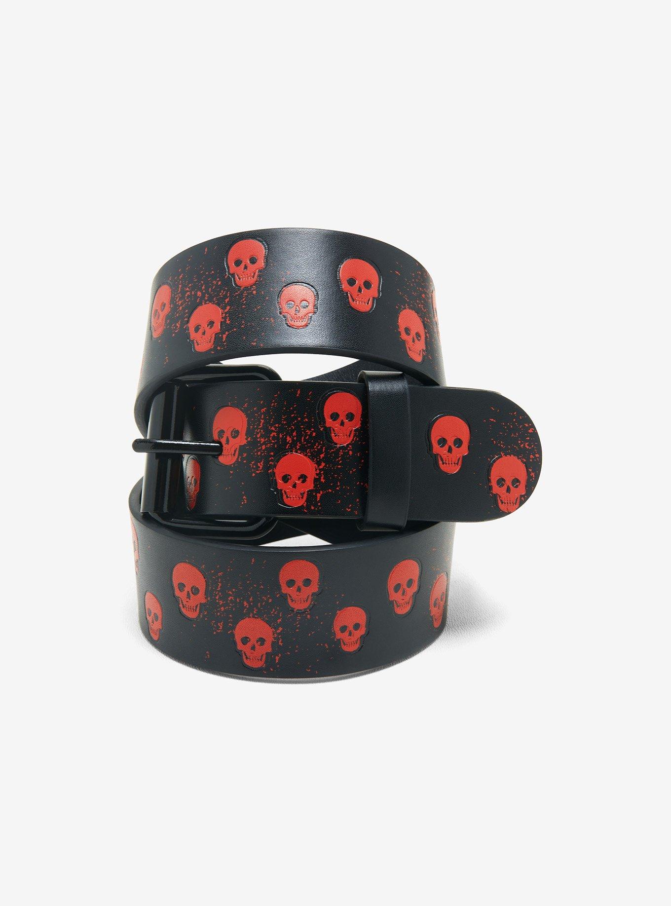 Black & Red Skulls Embossed Belt, MULTI, hi-res