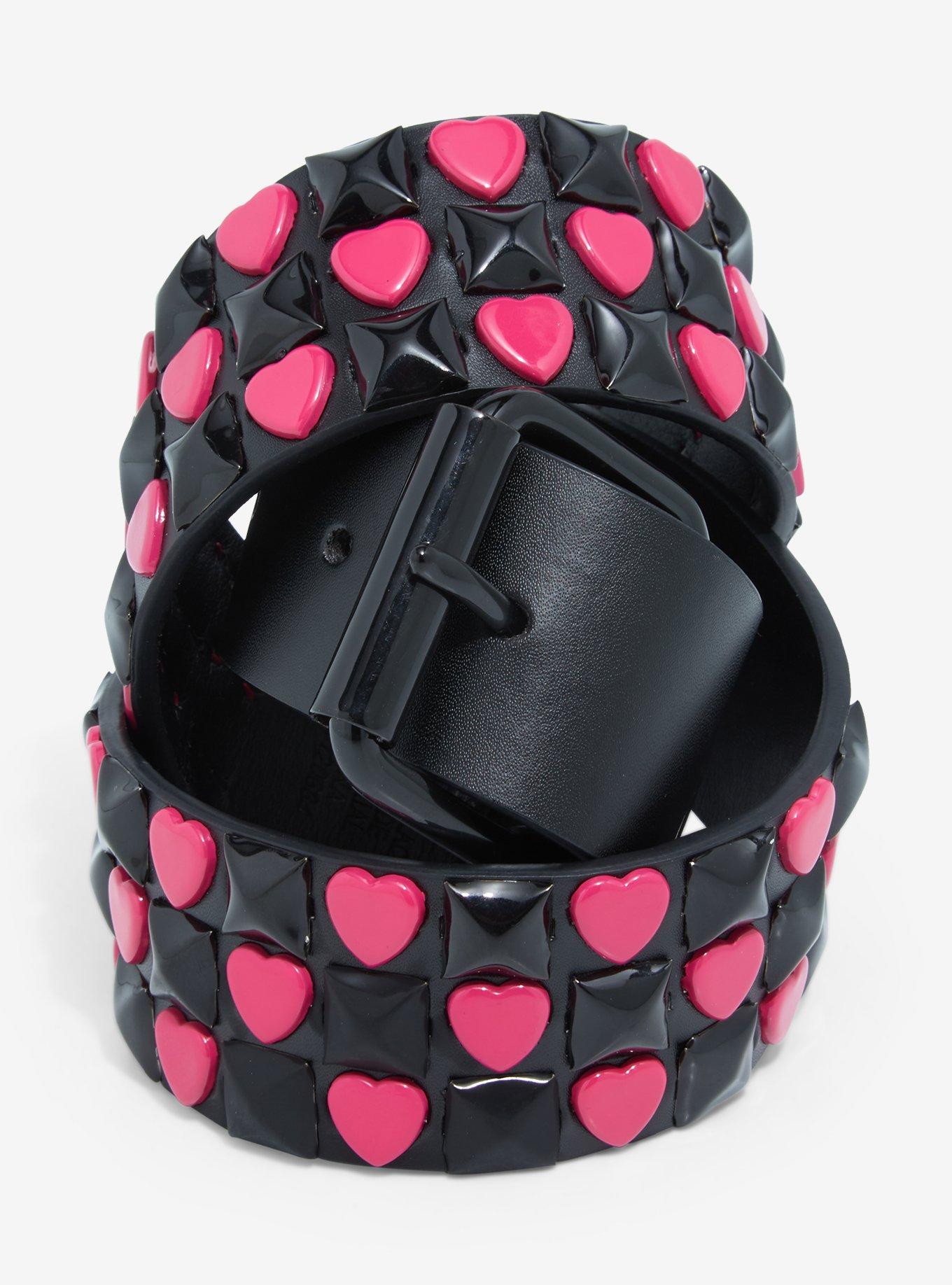 Black & Pink Heart Pyramid Stud Belt