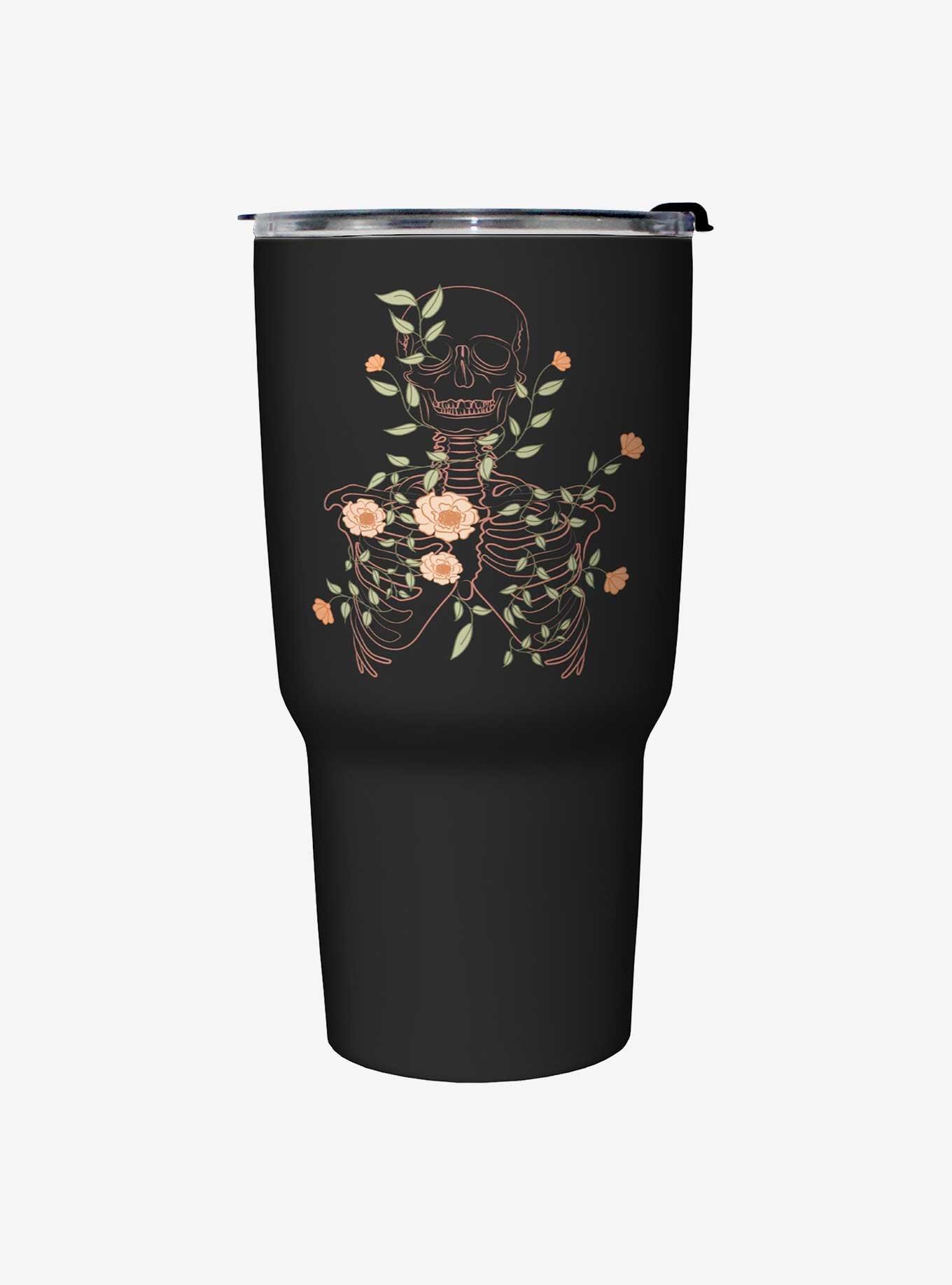 Hot Topic Skeleton Flowers Lineart Travel Mug , , hi-res