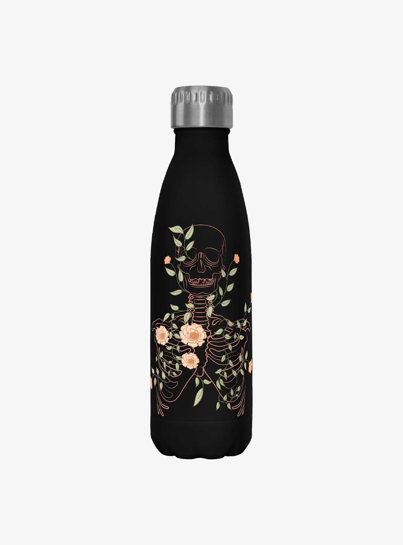 Skeleton Flowers Lineart Water Bottle, , hi-res