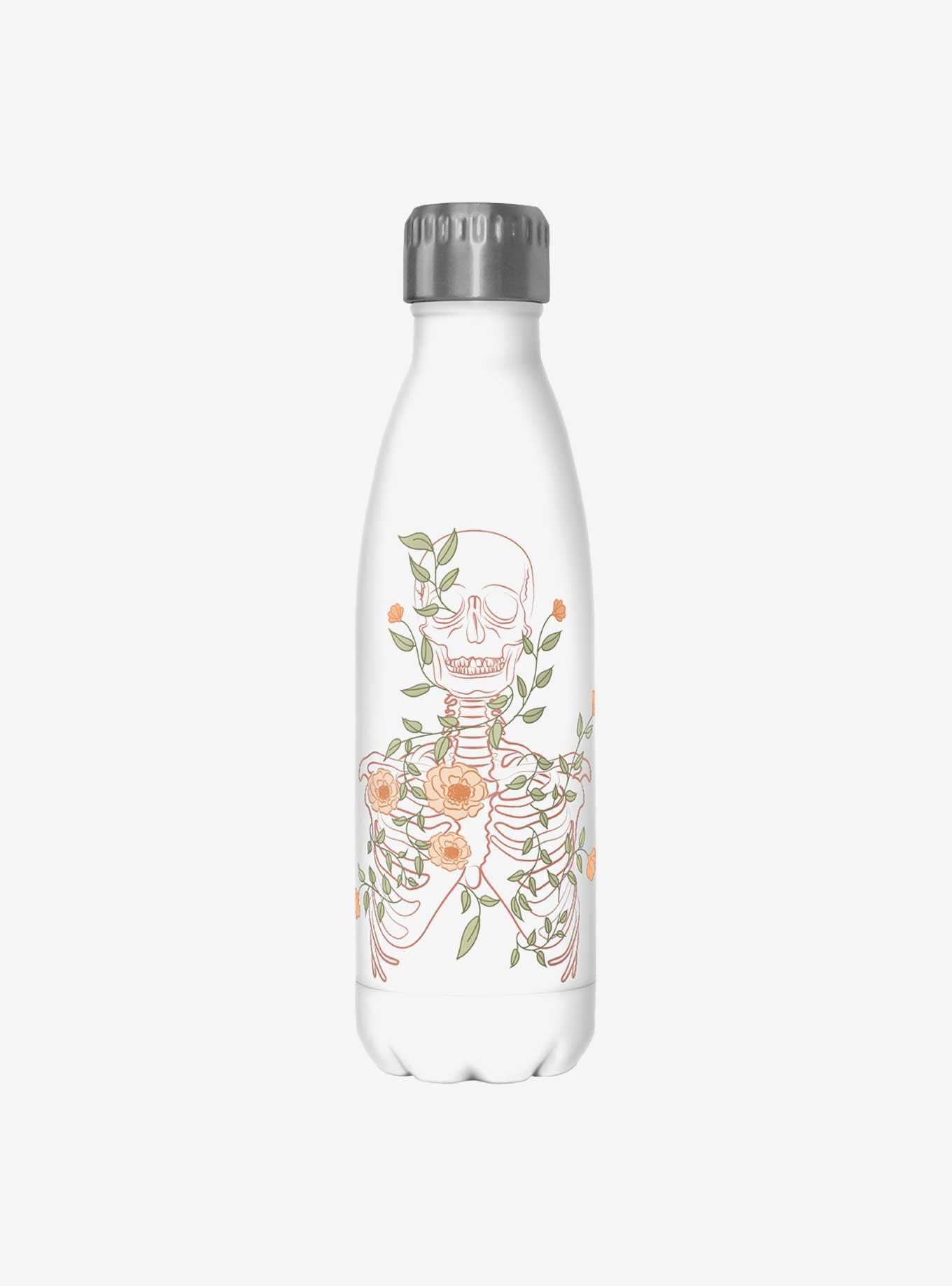 Hot Topic Skeleton Flowers Lineart Water Bottle , , hi-res