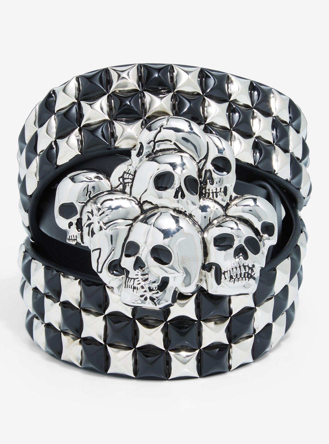 Skull Buckle Pyramid Stud Belt, MULTI, hi-res