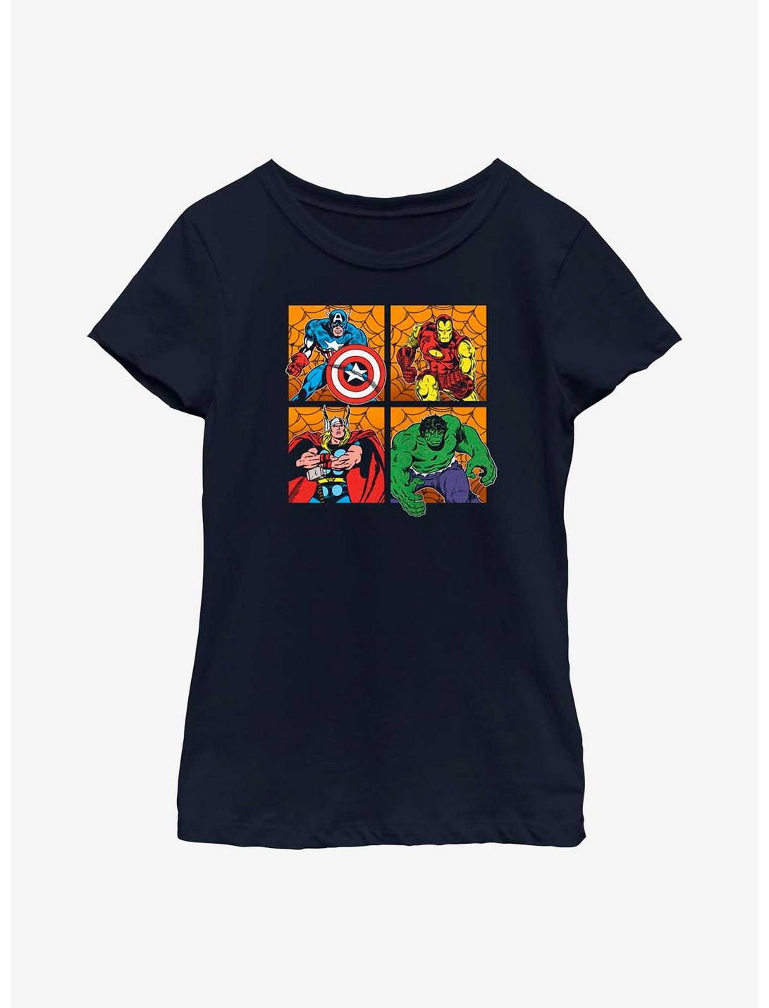 Marvel Avengers Halloween Panels Youth Girls T-Shirt, NAVY, hi-res